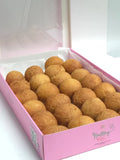 Box of egg roll with a pink box on a white background