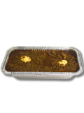 Aluminum foil pan with ayamase sauce on a white background