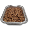 Foil container filled withbeans dessert on a white background