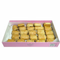 20pcs of fish roll in a pink bx against a white background